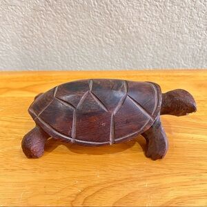 Heavy Wood Turtle Carving Status Handmade Sea Tortoise Dark Brown 7 Inch. Long